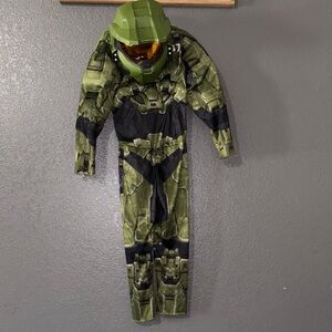 Halo Kids Superhero Costume Green and Black Master Chief Jumpsuit with Helmet